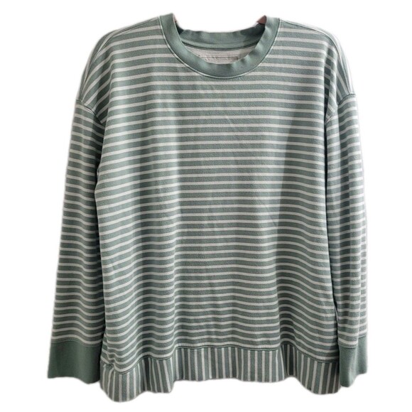 Alice Walk Sweaters - Alice Walk Striped Crewneck Sweatshirt Green White Pima Modal XL Coastal